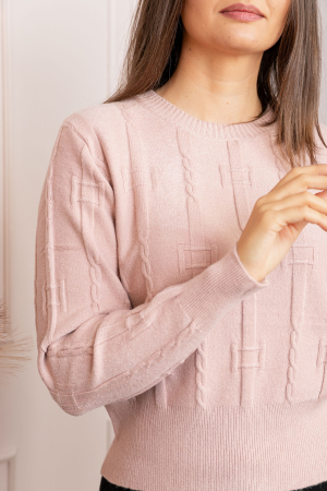 Pulover dama roz pudrat cu casmir si model reliefat Naya [1]