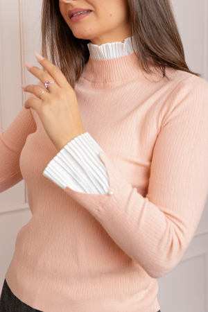 Pulover dama roz somon cu casmir si guler inalt Heidi [1]