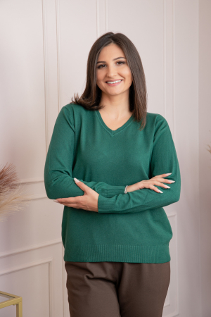 Pulover dama verde cu casmir si decolteu in V Doreen [2]