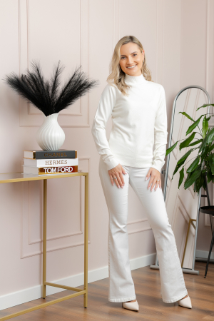 Pulover Ellen din tricot subtire cu guler inalt - Alb [4]