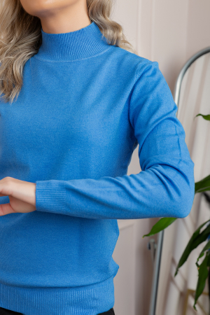 Pulover Ellen din tricot subtire cu guler inalt - Albastru [1]