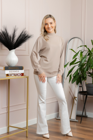 Pulover Ellen din tricot subtire cu guler inalt - Bej [3]