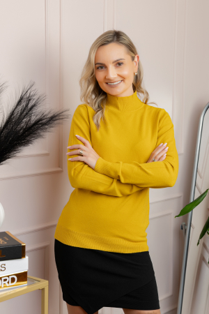 Pulovere - Pulover Ellen din tricot subtire cu guler inalt - Galben