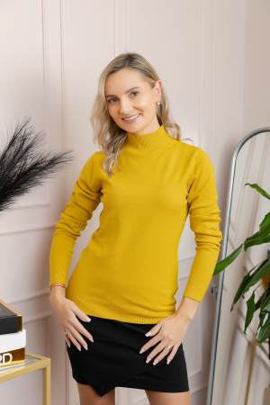 Pulover Ellen din tricot subtire cu guler inalt - Galben [2]