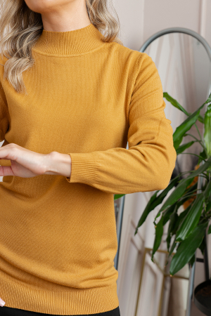 Pulover Ellen din tricot subtire cu guler inalt - Galben mustar [1]