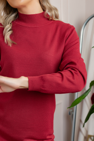 Pulover Ellen din tricot subtire cu guler inalt - Grena [1]