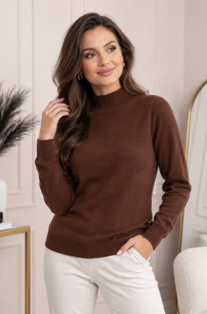 Pulovere - Pulover Ellen din tricot subtire cu guler inalt - Maro