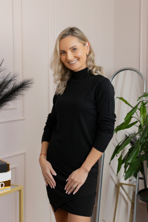 Pulover Ellen din tricot subtire cu guler inalt - Negru [2]