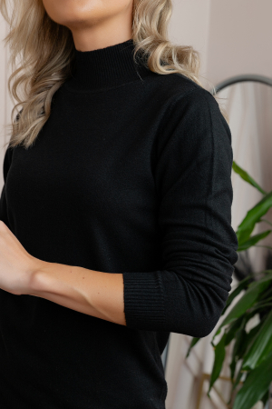 Pulover Ellen din tricot subtire cu guler inalt - Negru [1]