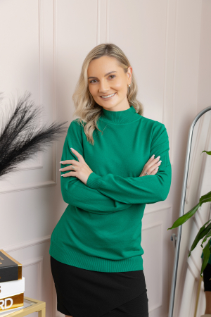 Pulovere - Pulover Ellen din tricot subtire cu guler inalt - Verde