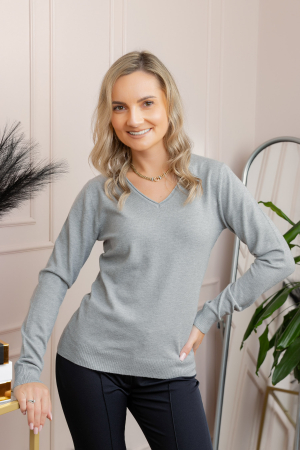 Pulover Gabriella din tricot subtire cu decolteu in V - Gri [2]