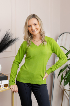 Pulover Gabriella din tricot subtire cu decolteu in V - Verde praz [2]