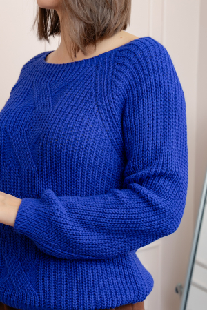Pulover gros Sydney din tricot moale cu model impletit - Albastru regal [1]
