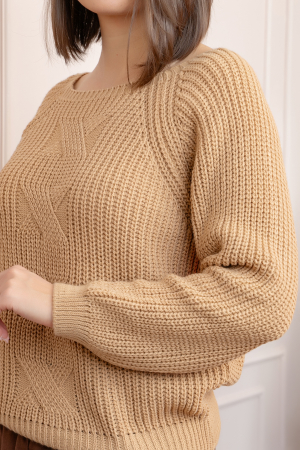 Pulover gros Sydney din tricot moale cu model impletit - Camel [1]