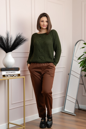 Pulover gros Sydney din tricot moale cu model impletit - Kaki [3]