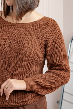 Pulover gros Sydney din tricot moale cu model impletit - Maro [1]