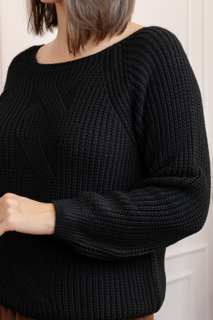 Pulover gros Sydney din tricot moale cu model impletit - Negru [1]
