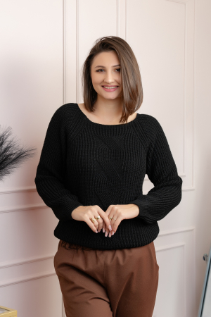Pulover gros Sydney din tricot moale cu model impletit - Negru [2]