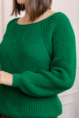 Pulover gros Sydney din tricot moale cu model impletit - Verde [1]