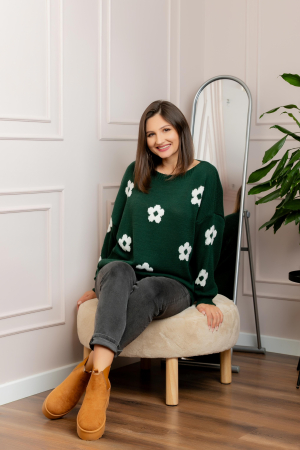 Pulover lejer April din tricot cu floricele - Verde [1]