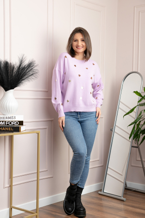 Pulover lila Riley cu inimioare din paiete aurii [3]