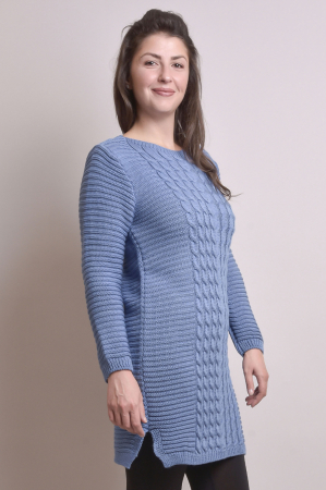 Pulover lung albastru deschis cu model impletit [2]