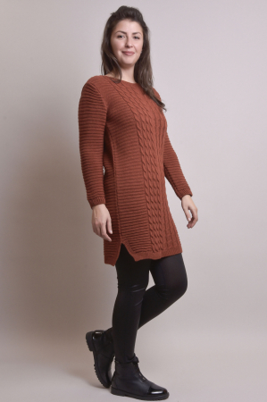 Pulover lung caramiziu cu model impletit [5]