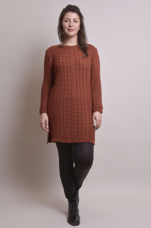 Pulover lung caramiziu cu model impletit [4]