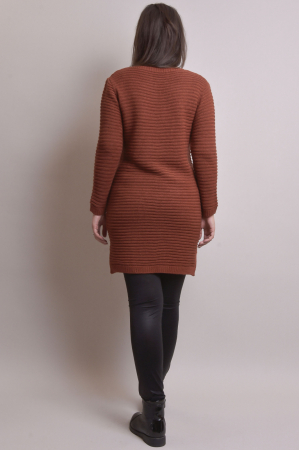 Pulover lung caramiziu cu model impletit [6]