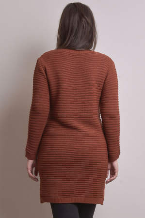 Pulover lung caramiziu cu model impletit [3]