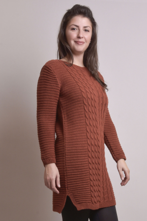 Pulover lung caramiziu cu model impletit [2]