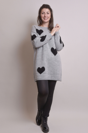 Pulover lung gri cu inimioare negre [4]