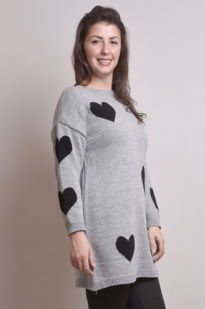 Pulover lung gri cu inimioare negre [2]