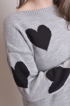 Pulover lung gri cu inimioare negre [1]