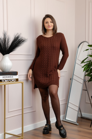 Pulover lung maro cu model impletit [3]