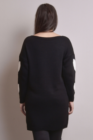 Pulover lung negru cu inimioare albe [4]