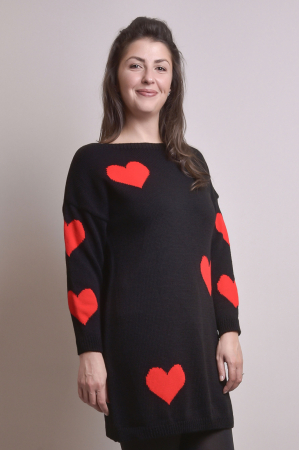Pulover lung negru cu inimioare rosii [2]