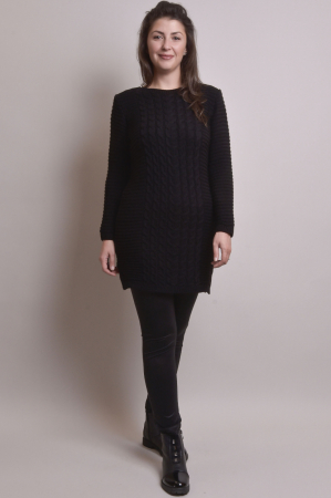 Pulover lung negru cu model impletit [4]