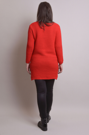 Pulover lung rosu cu model impletit [6]