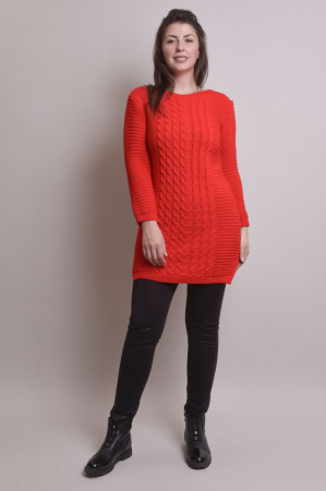 Pulover lung rosu cu model impletit [4]
