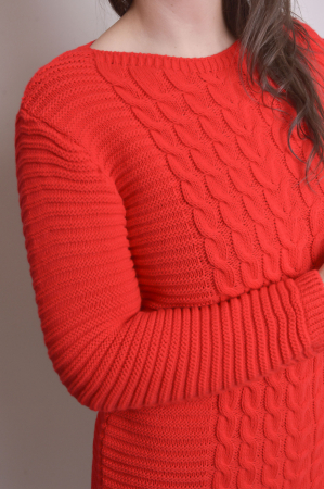 Pulover lung rosu cu model impletit [1]