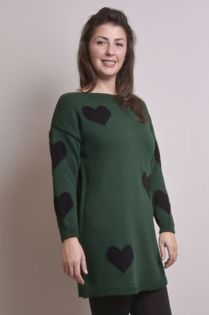 Pulover lung verde cu inimioare negre [2]
