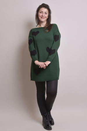 Pulover lung verde cu inimioare negre [4]