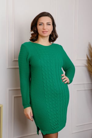 Pulover lung verde smarald cu model impletit [2]