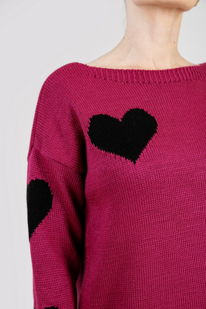 Pulover lung visiniu cu inimioare negre [1]