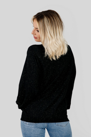 Pulover negru cu fir stralucitor si crepeu lateral [2]