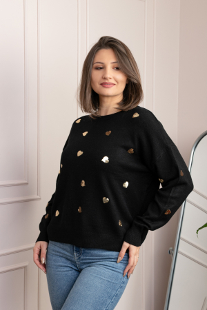 Pulover negru Riley cu inimioare din paiete aurii [2]