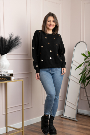 Pulover negru Riley cu inimioare din paiete aurii [3]