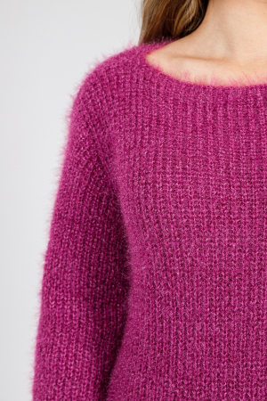 Pulover pufos fuchsia tip rochie cu decolteu barcuta [1]