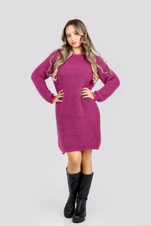Pulover pufos fuchsia tip rochie cu decolteu barcuta [3]